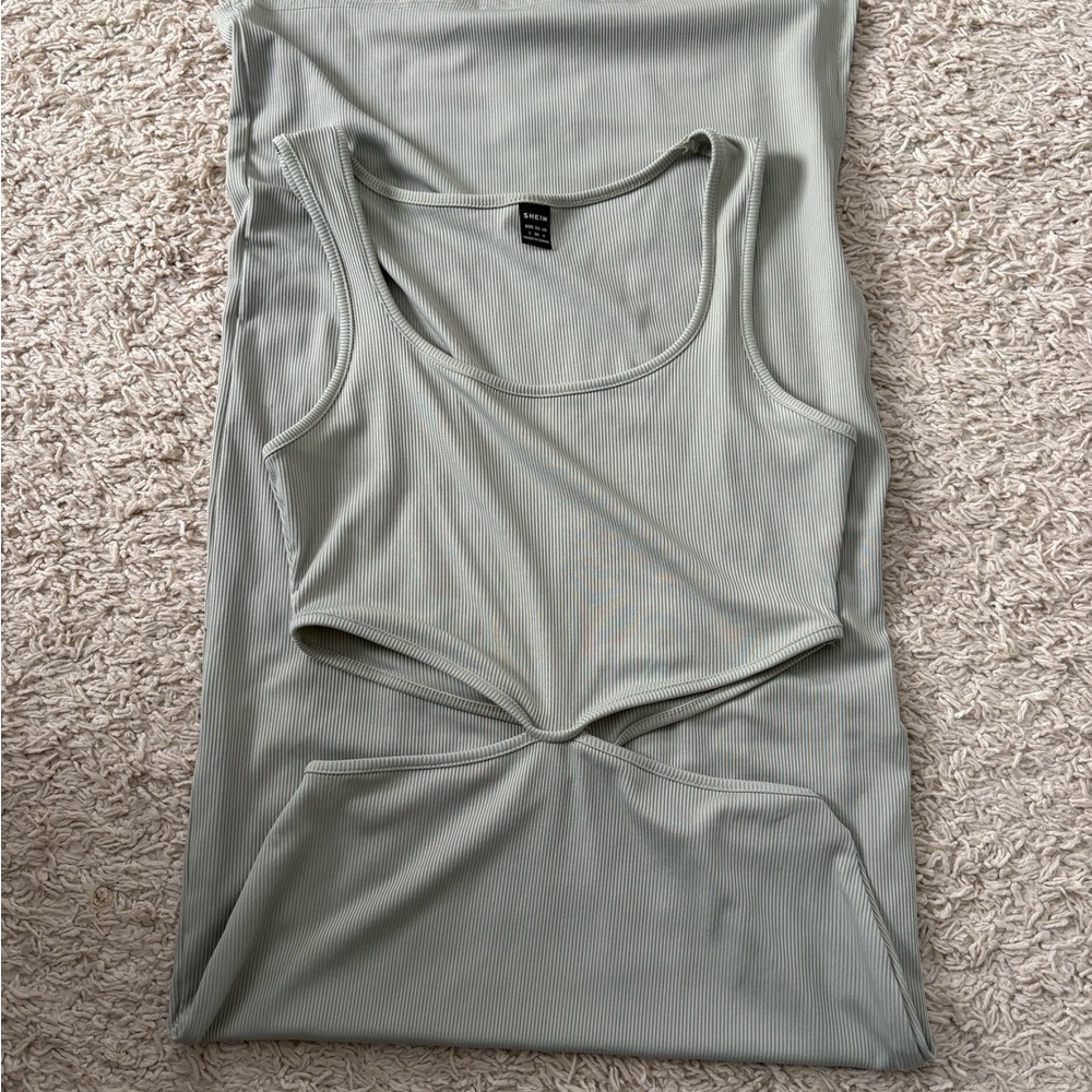 Women's Sage Green Ribbed Dress